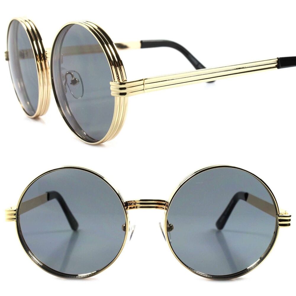 Classic Vintage Retro Style Hip Hop Mens Womens Round Circle Gold Sunglasses